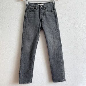 Levi's Wedgie Straight Black Gray Button Fly Closure Jeans 24 Denim High Rise